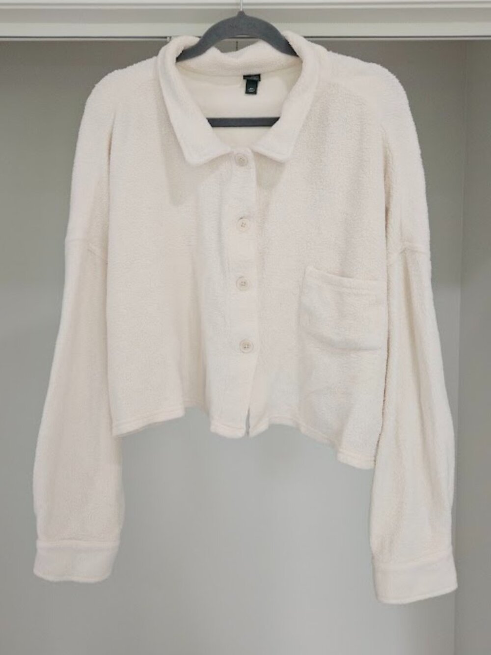 Wild fable white teddy sherpa boxy oversized cropped button shacket shirt top 2X